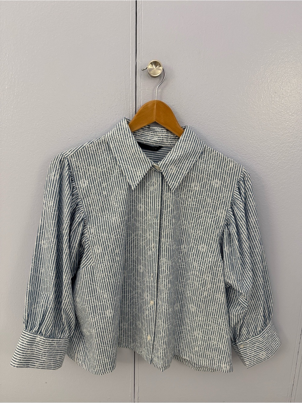 Zara Blue and White Striped Button-Down Shirt